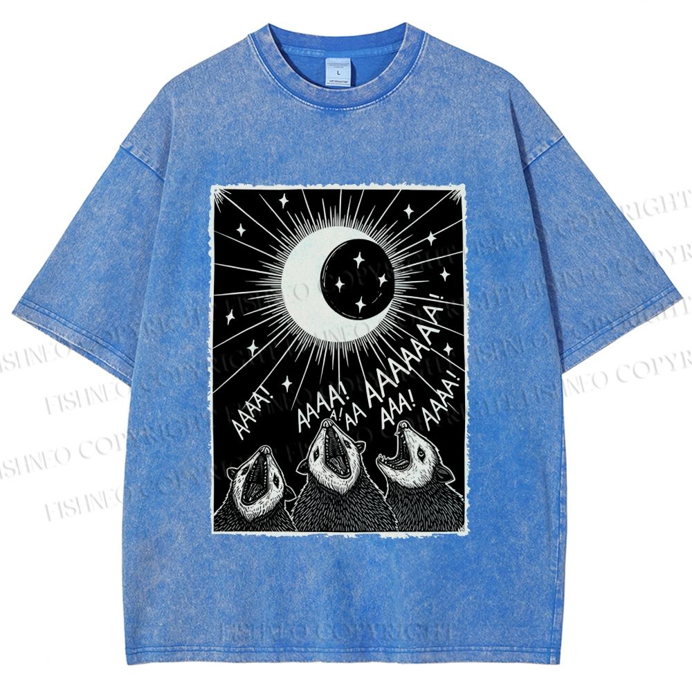 Unisex Howling Opossum Printed Washed Tee