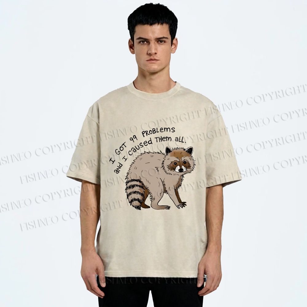 Unisex Raccoon Funny Meme Printed Washed Tee