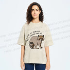 Unisex Raccoon Funny Meme Printed Washed Tee