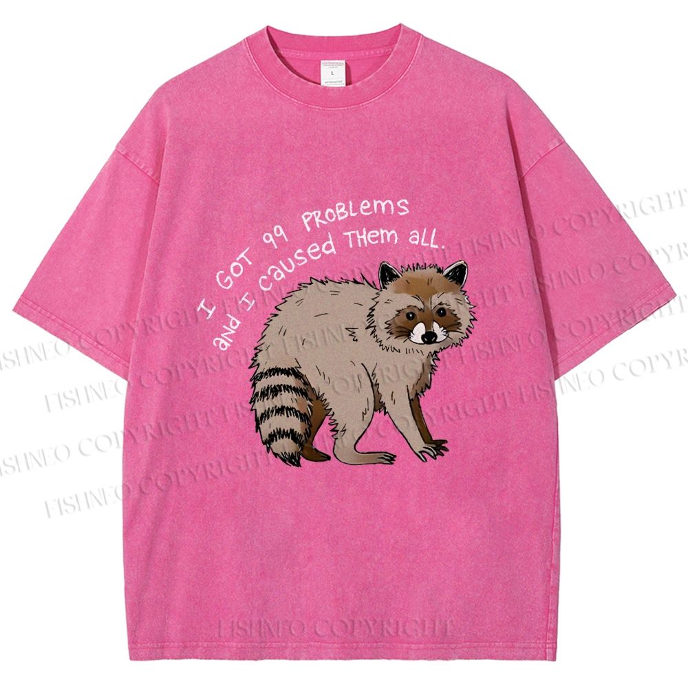 Unisex Raccoon Funny Meme Printed Washed Tee