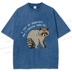 Unisex Raccoon Funny Meme Printed Washed Tee