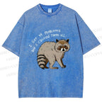 Unisex Raccoon Funny Meme Printed Washed Tee