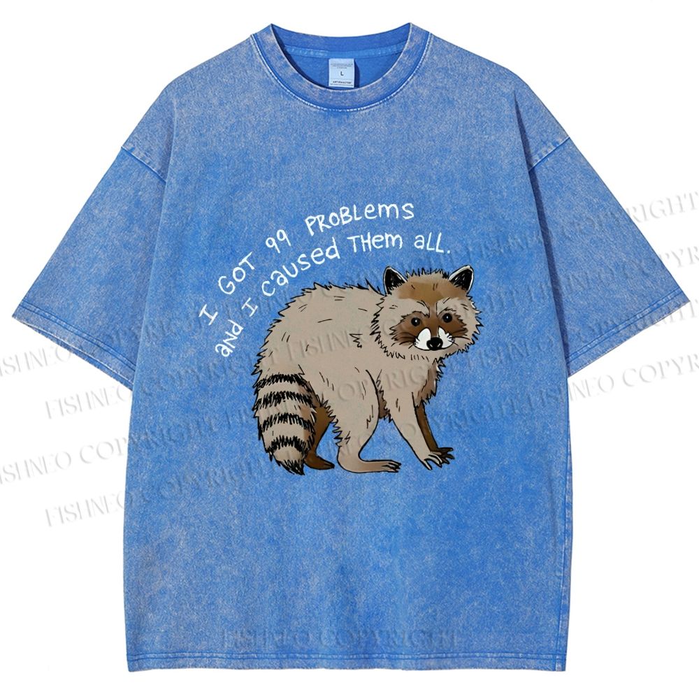 Unisex Raccoon Funny Meme Printed Washed Tee