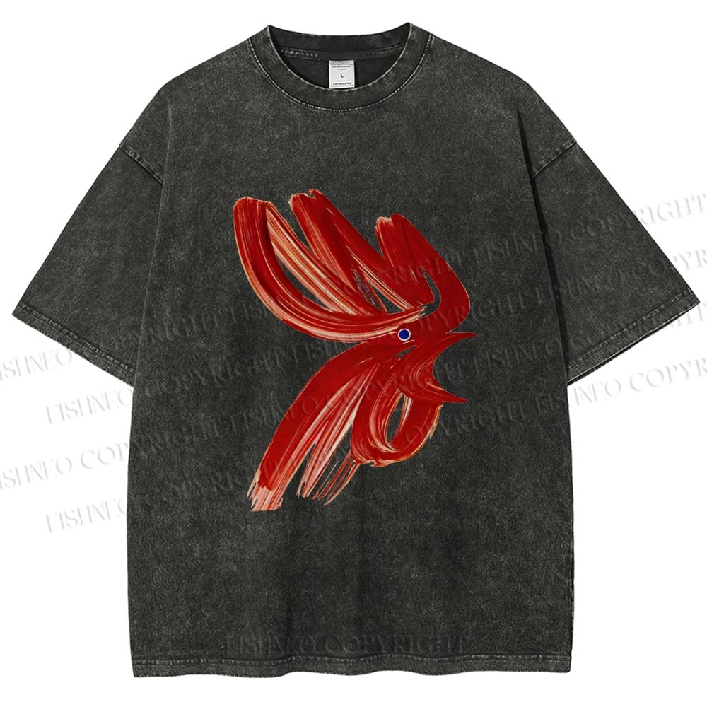 Unisex Calligraphy Art Chicken Printed Washed Tee