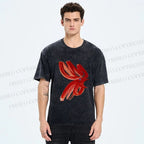 Unisex Calligraphy Art Chicken Printed Washed Tee