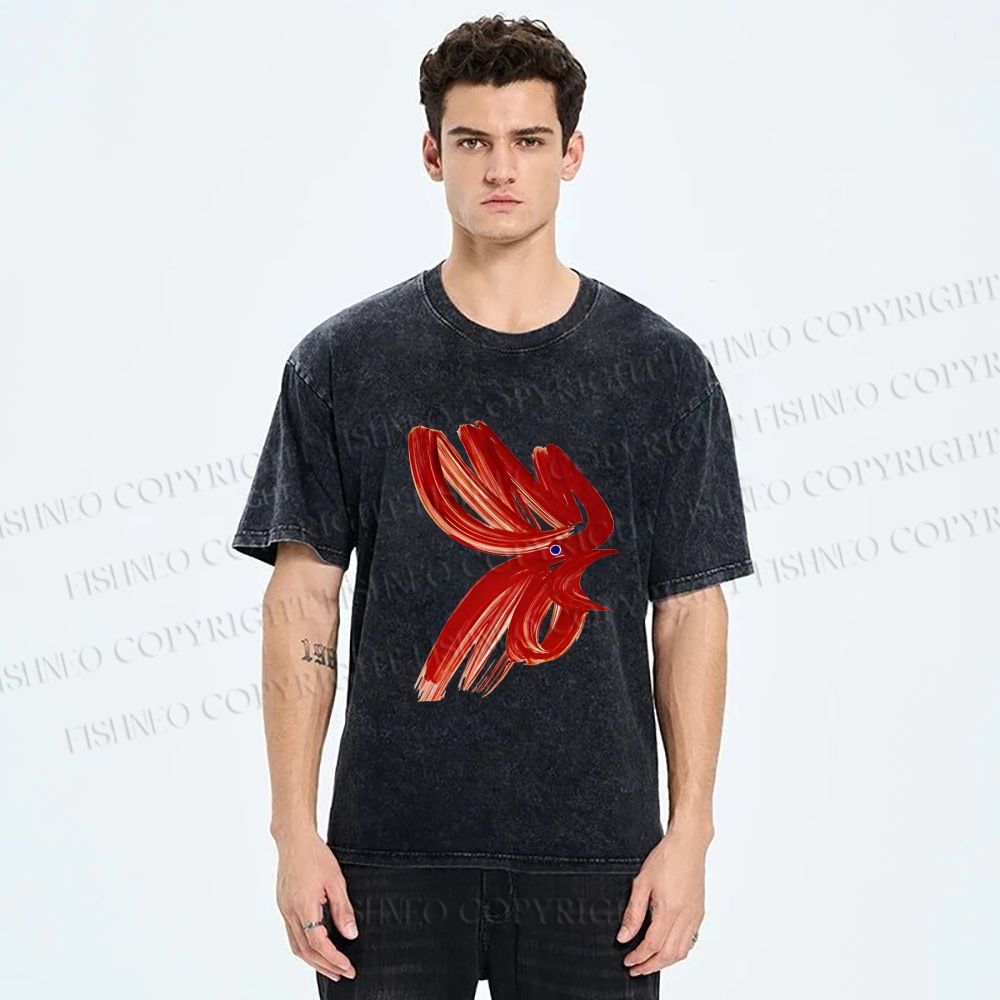 Unisex Calligraphy Art Chicken Printed Washed Tee