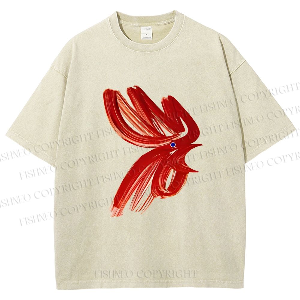 Unisex Calligraphy Art Chicken Printed Washed Tee
