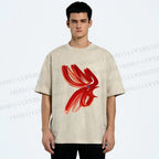 Unisex Calligraphy Art Chicken Printed Washed Tee