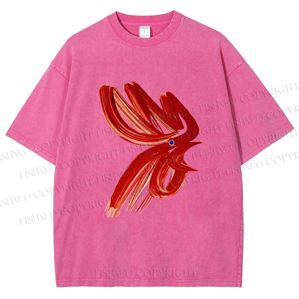 Unisex Calligraphy Art Chicken Printed Washed Tee