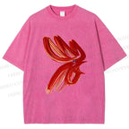Unisex Calligraphy Art Chicken Printed Washed Tee