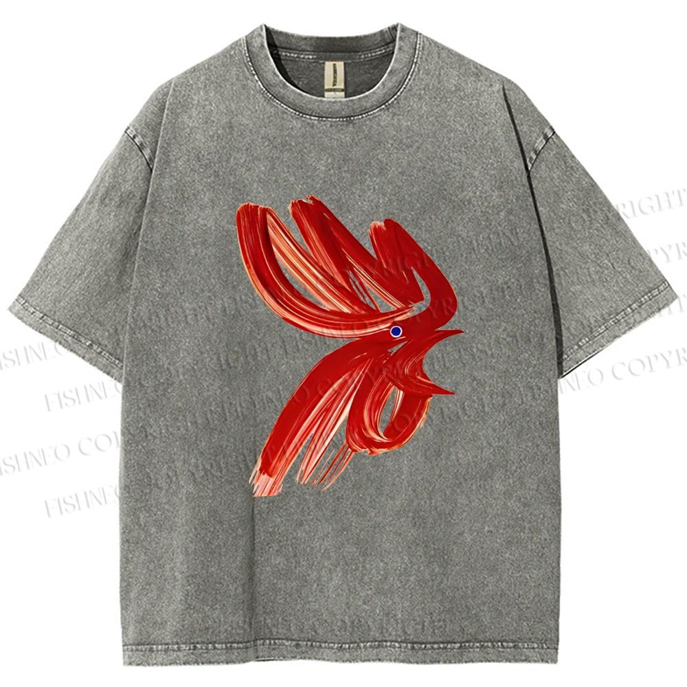 Unisex Calligraphy Art Chicken Printed Washed Tee