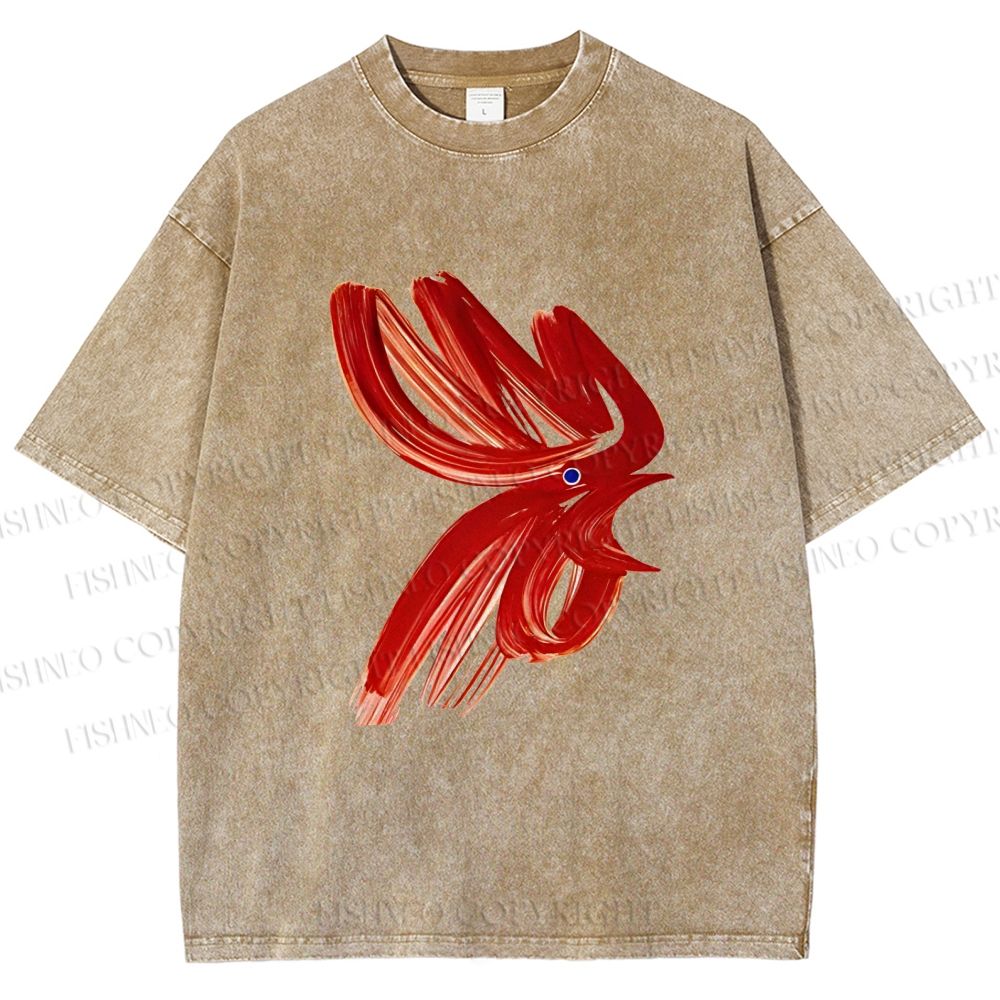 Unisex Calligraphy Art Chicken Printed Washed Tee