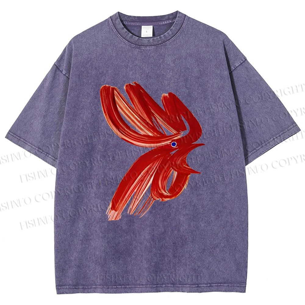 Unisex Calligraphy Art Chicken Printed Washed Tee