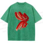 Unisex Calligraphy Art Chicken Printed Washed Tee