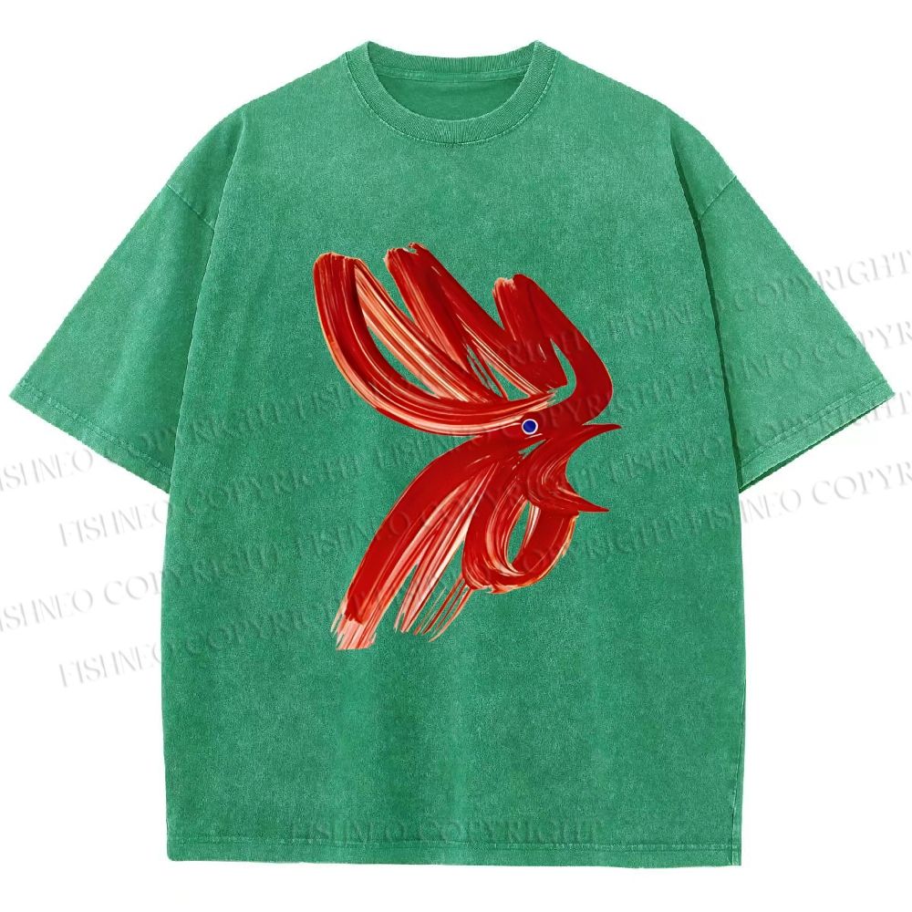 Unisex Calligraphy Art Chicken Printed Washed Tee