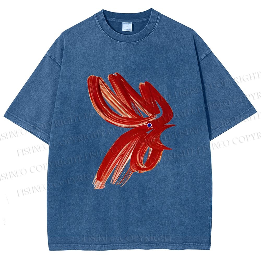 Unisex Calligraphy Art Chicken Printed Washed Tee