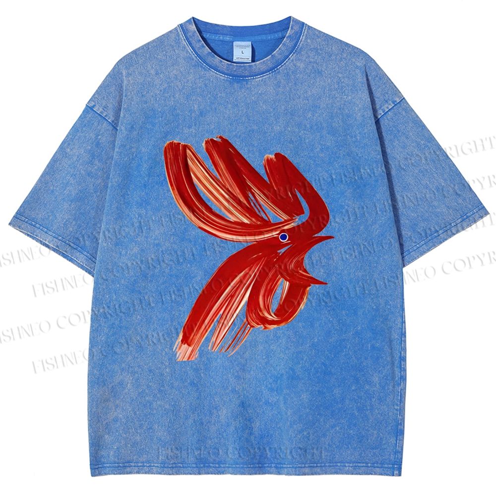 Unisex Calligraphy Art Chicken Printed Washed Tee
