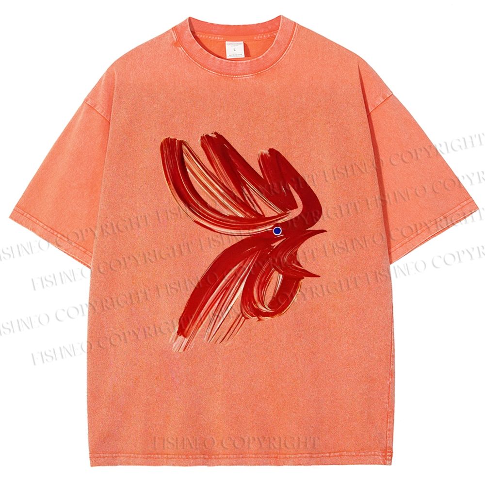 Unisex Calligraphy Art Chicken Printed Washed Tee
