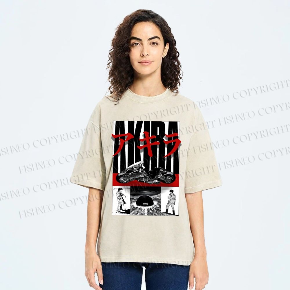 Unisex Akira Printed Washed Tee