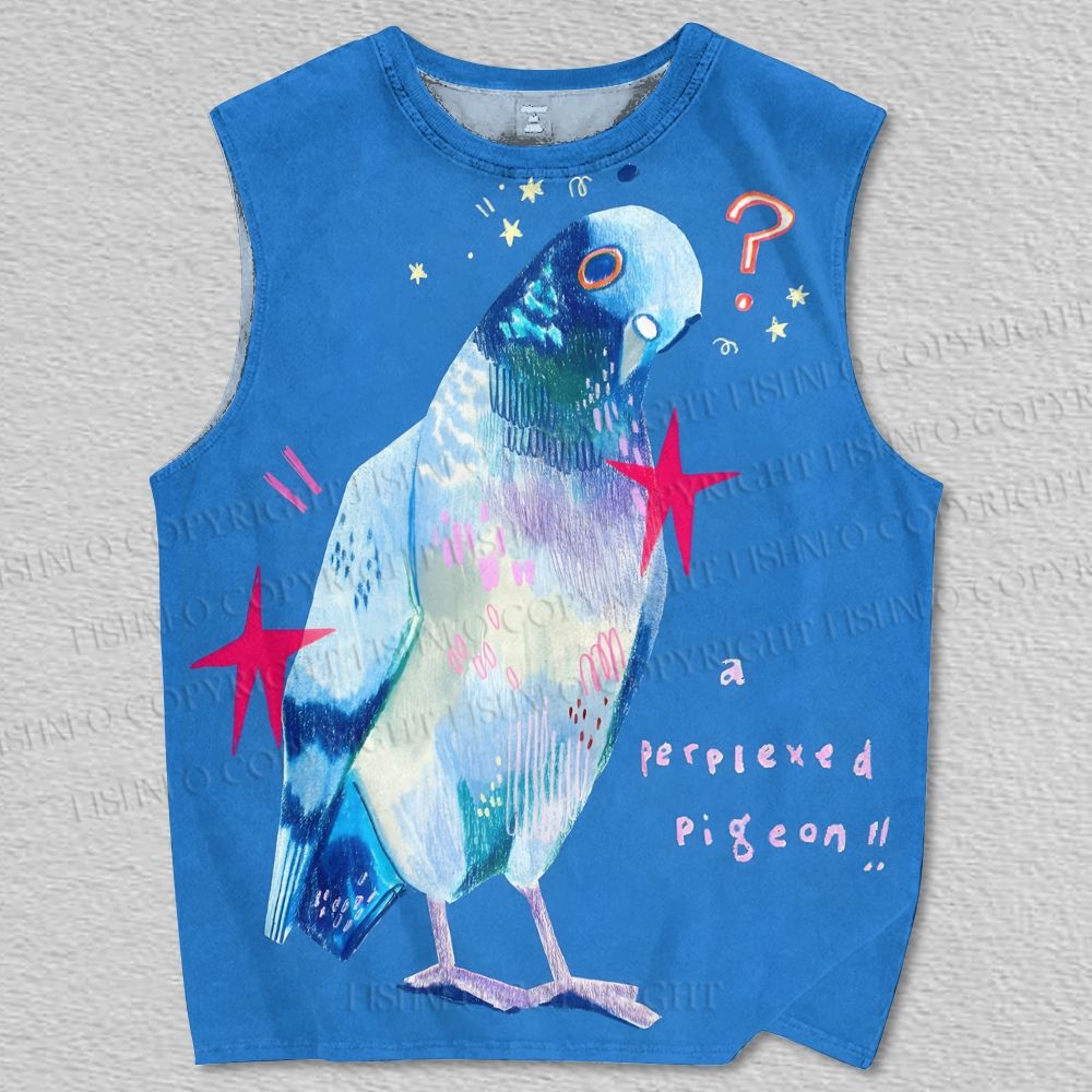Unisex A Perplexed Pigeon Printed Tank Top