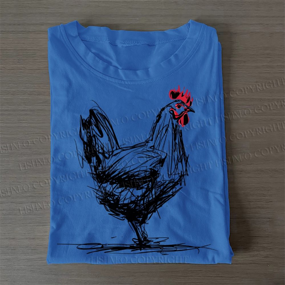 Casual Minimalist Rooster Printed Cotton Folded T-shirt