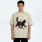Unisex Minimalist Cat Printed Washed Tee