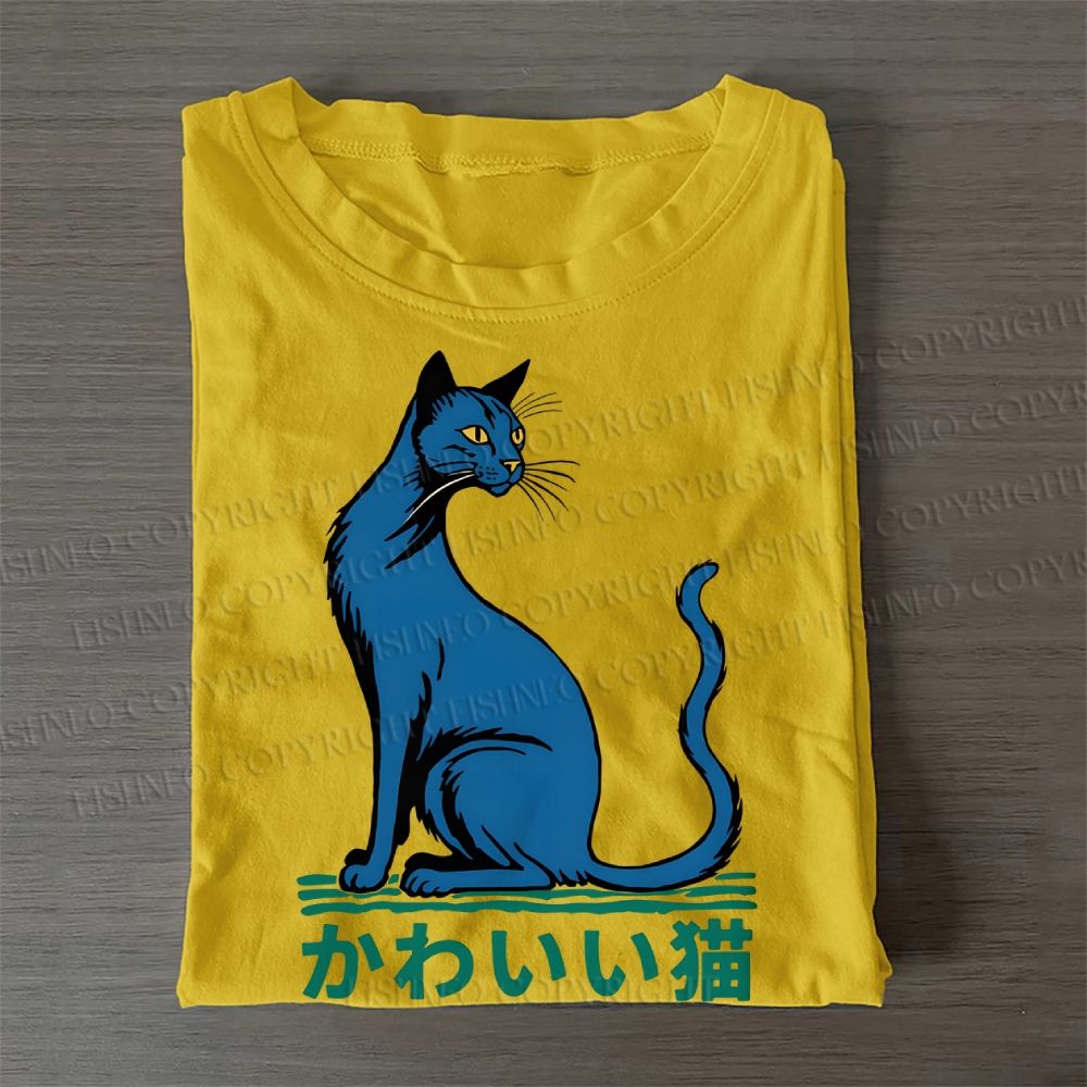 Casual Cute Cat Printed Cotton Folded T-shirt
