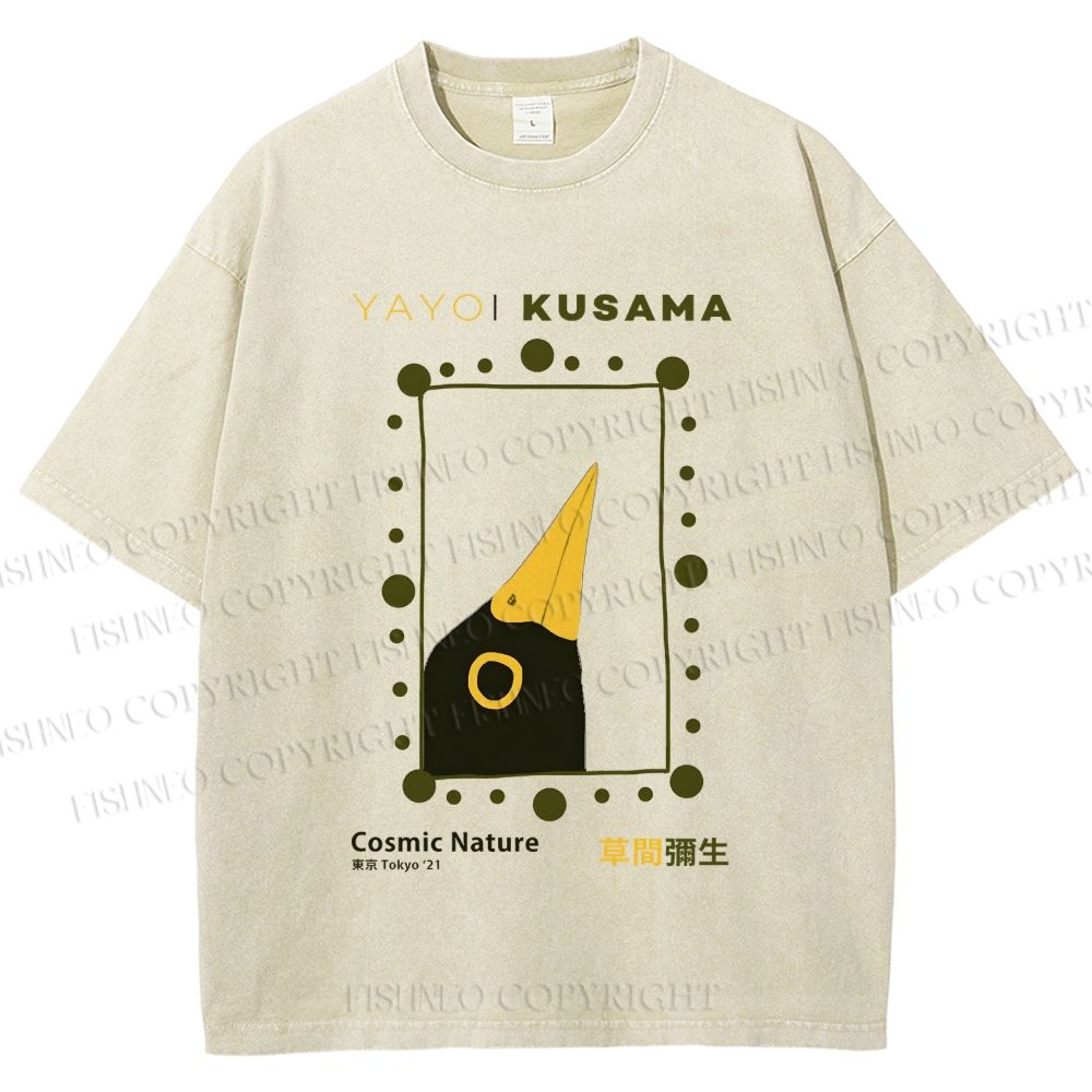 Unisex Yayoi Kusama Polka Dot Bird Printed Washed Tee