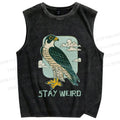 Unisex Owl in Cloud Stay Weird Printed Washed Tank Top