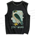 Unisex Owl in Cloud Stay Weird Printed Washed Tank Top