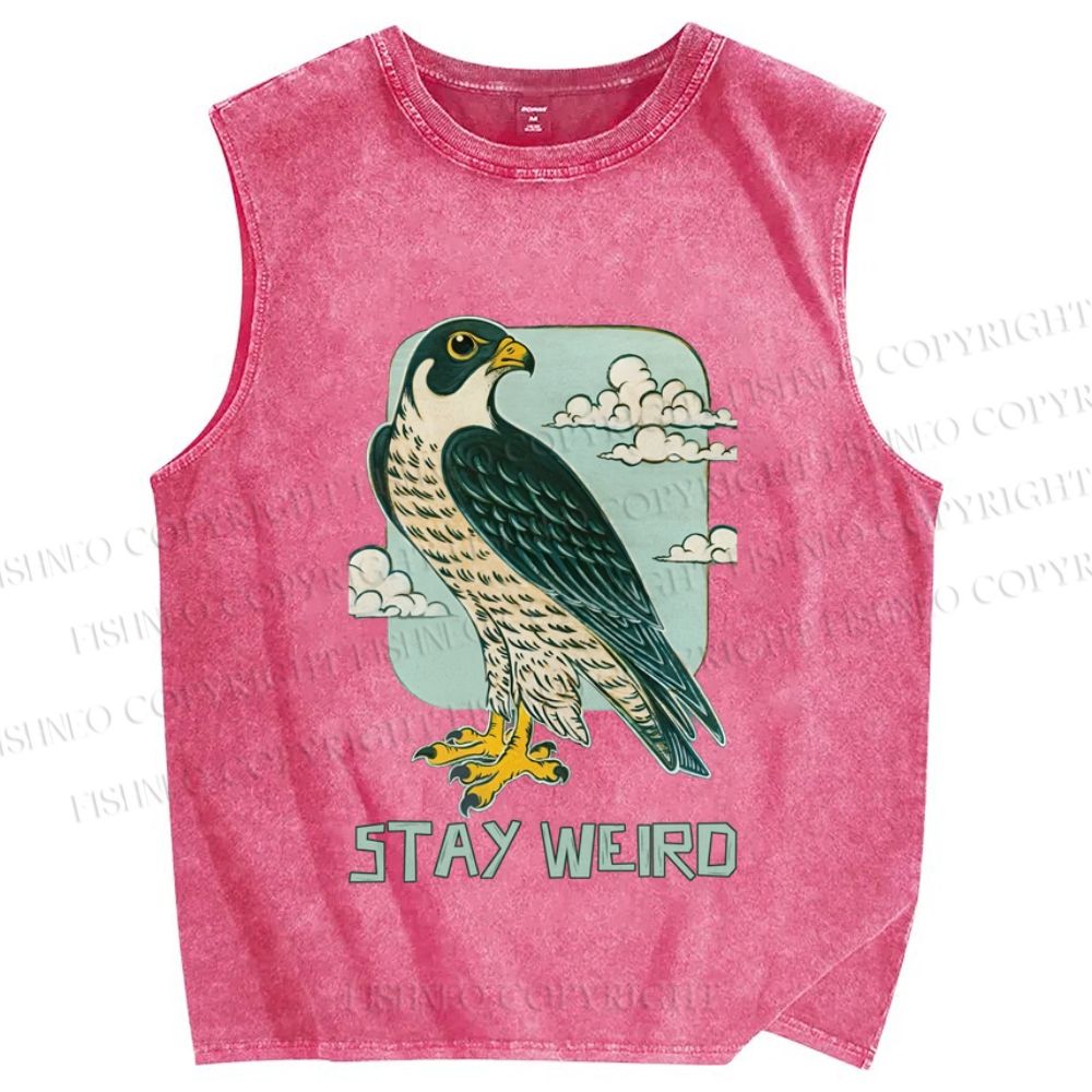Unisex Owl in Cloud Stay Weird Printed Washed Tank Top
