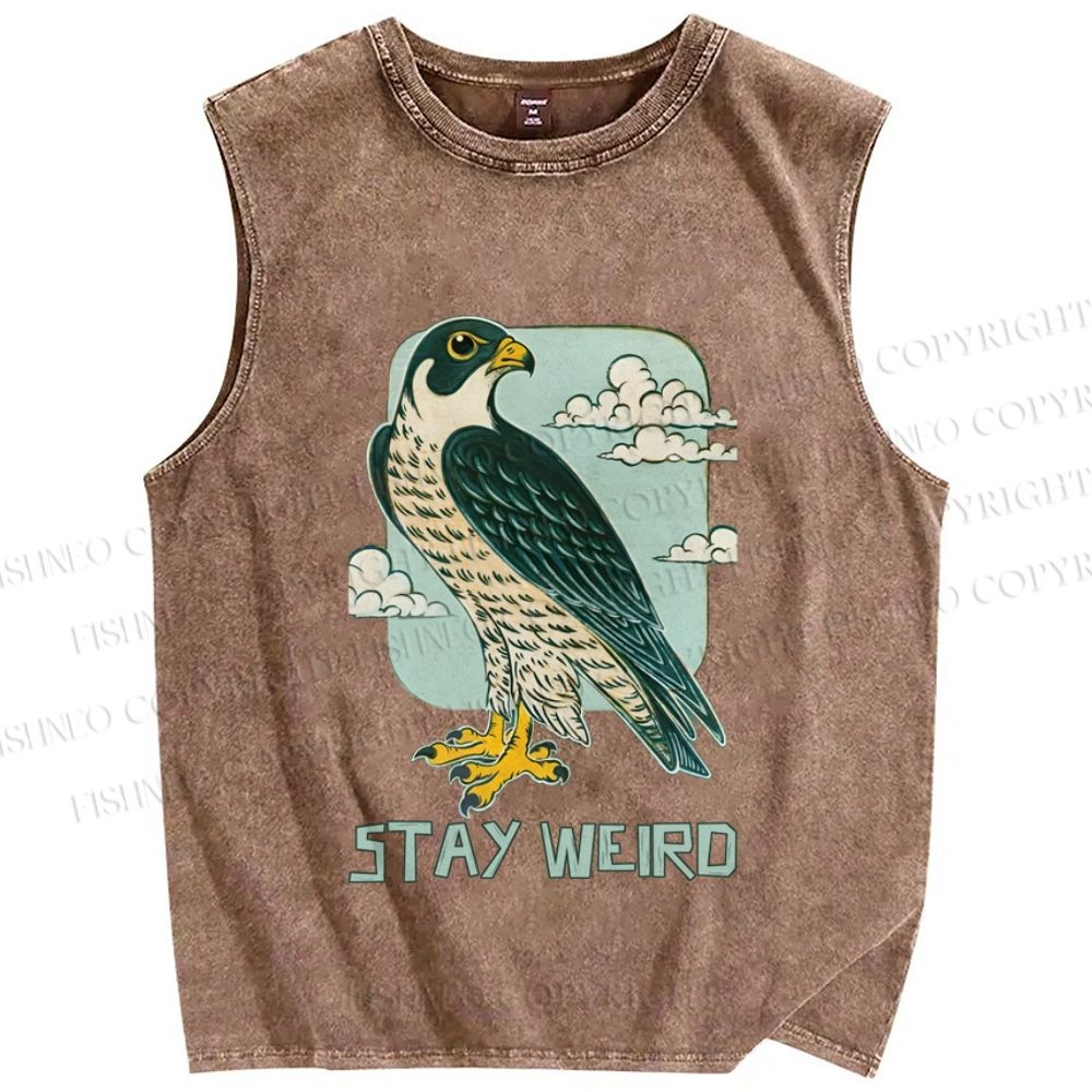 Unisex Owl in Cloud Stay Weird Printed Washed Tank Top