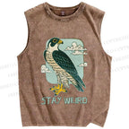 Unisex Owl in Cloud Stay Weird Printed Washed Tank Top