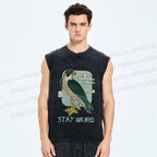 Unisex Owl in Cloud Stay Weird Printed Washed Tank Top