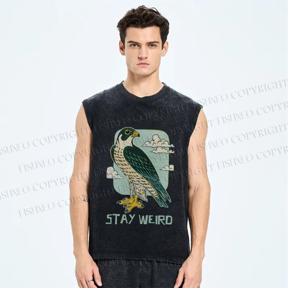 Unisex Owl in Cloud Stay Weird Printed Washed Tank Top