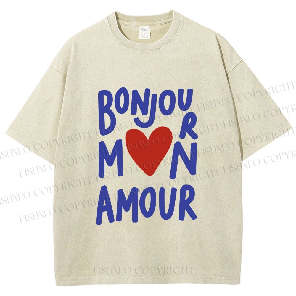 Unisex Bonjour Mon Amour Printed Washed Tee