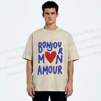 Unisex Bonjour Mon Amour Printed Washed Tee