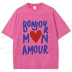 Unisex Bonjour Mon Amour Printed Washed Tee