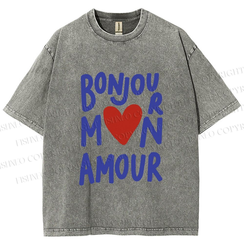 Unisex Bonjour Mon Amour Printed Washed Tee