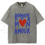 Unisex Bonjour Mon Amour Printed Washed Tee