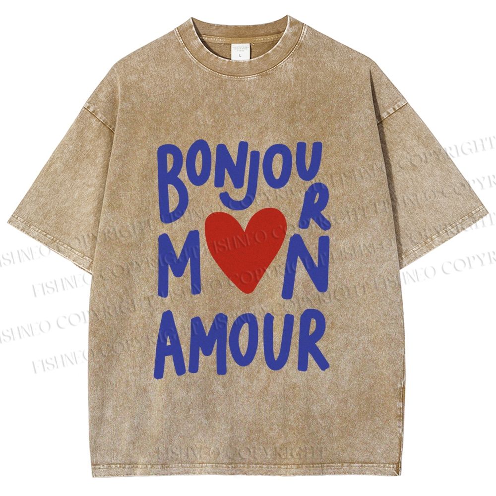 Unisex Bonjour Mon Amour Printed Washed Tee