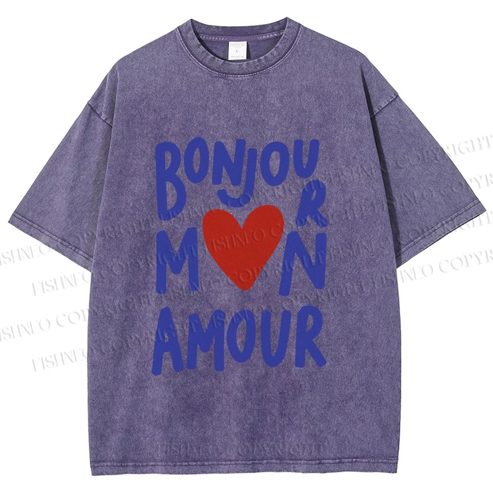 Unisex Bonjour Mon Amour Printed Washed Tee