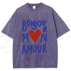 Unisex Bonjour Mon Amour Printed Washed Tee