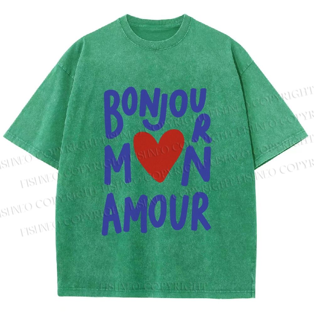 Unisex Bonjour Mon Amour Printed Washed Tee