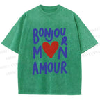 Unisex Bonjour Mon Amour Printed Washed Tee