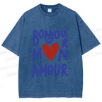 Unisex Bonjour Mon Amour Printed Washed Tee