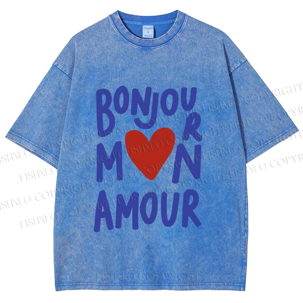 Unisex Bonjour Mon Amour Printed Washed Tee