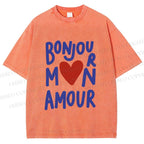 Unisex Bonjour Mon Amour Printed Washed Tee