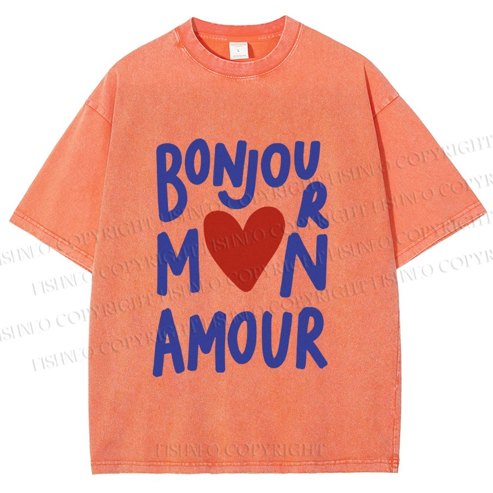 Unisex Bonjour Mon Amour Printed Washed Tee