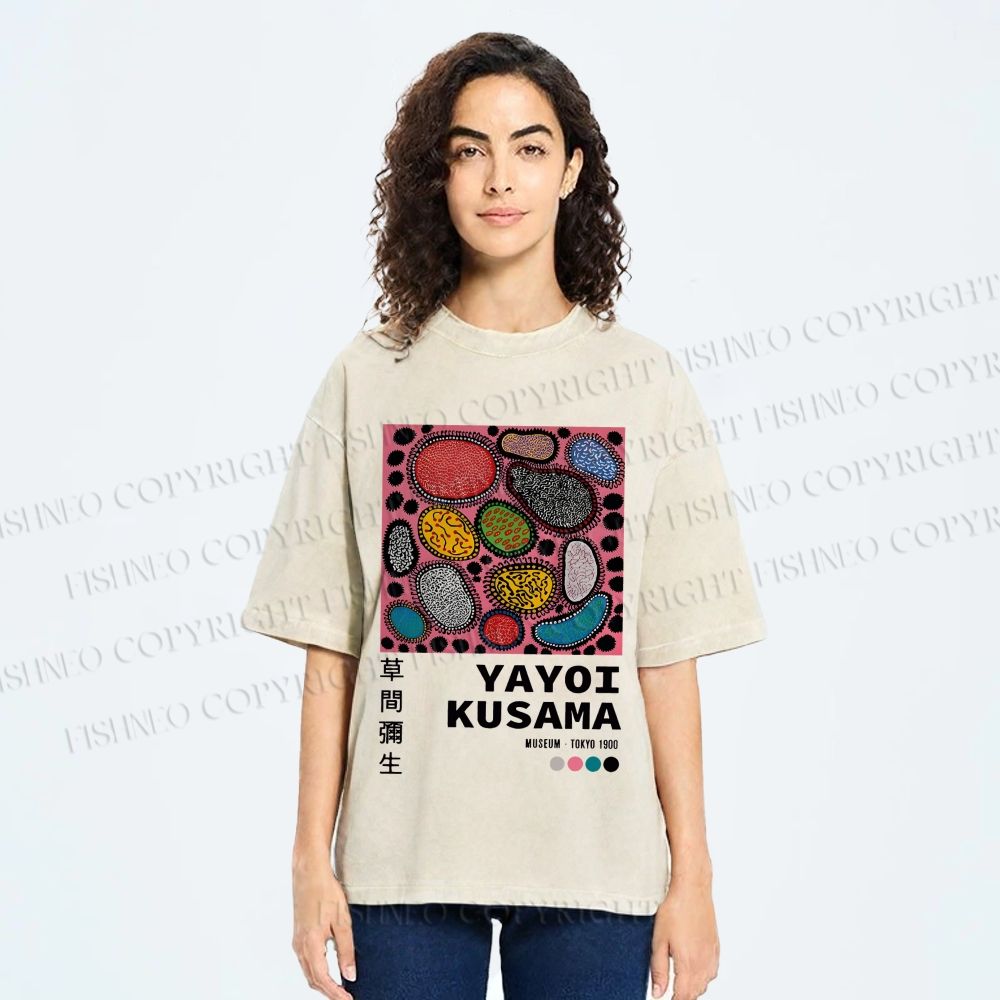 Unisex Yayoi Kusama Graffiti Printed Washed Tee
